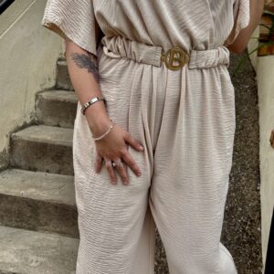 Combinaison longue grande taille ceinture plissée